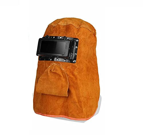 DAZZLEEX Schweißermaske Schweißhelm Anti-UV Anti-Glare Gelb Leder Verschleißfeste Atmungsaktive Schutzmaske mit Gläser-Konstantlinse