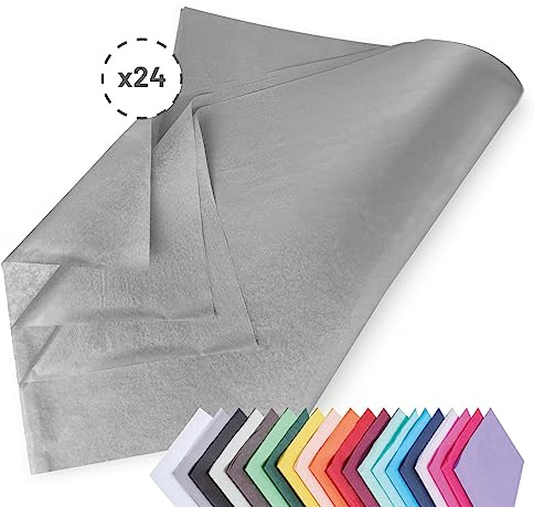 Verpackungswelt Seidenpapier 24 Blätter | 76x50 cm | Buntes Transparentpapier ideal als Verpackungsmaterial & Geschenkpapier | Papier zum Basteln | Schöne Dekoration | Bastelpapier in Grau