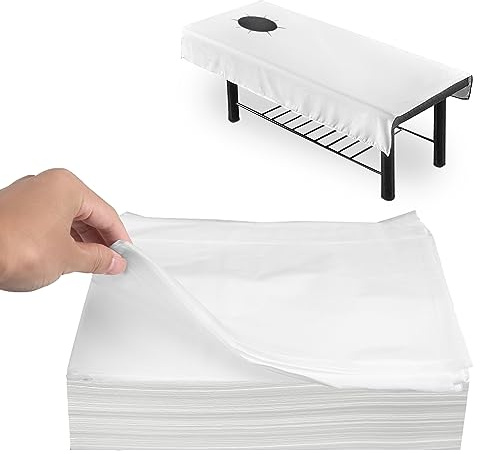 Lot de 100 nappes jetables avec trou pour le visage, pour massage en institut de beauté, spa, table de massage, table de lit, drap de protection avec trou