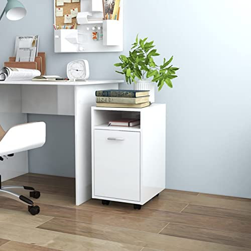 CIADAZ Beistellschrank mit Rollen Hochglanz-Weiß 33x38x60 cm, Schrank Klein, Flurschrank, Kommode, Vorratsschrank, Flurschrank, Badezimmerschrank, Kleinmöbel - 803053