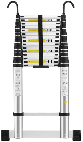 STANEW Scala telescopica 6,2 m in alluminio, bracciolo removibile, estensibile, multi-funzione, stabile scala, carico massimo 150 kg