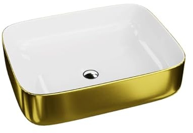 LAVITA Aufsatzwaschtisch Galera Gold/White Aufsatzwaschbecken Rechteckig Waschbecken Ohne Überlauf und Hahnloch Aus hochwertigem Porzellan Waschtisch modernes Badkeramik Waschplatz 50,5x40x14 cm