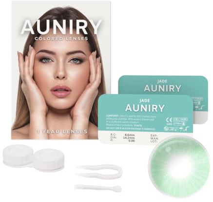 AUNIRY Lenti a Contatto Colorate Verdi Chiare Naturali JADE: Kit Completo (2 Lenti Colorate Annuali Non Graduate, Pinzetta, Applicatore e Portalenti), Adatte per Occhi Scuri e Senza Gradazione