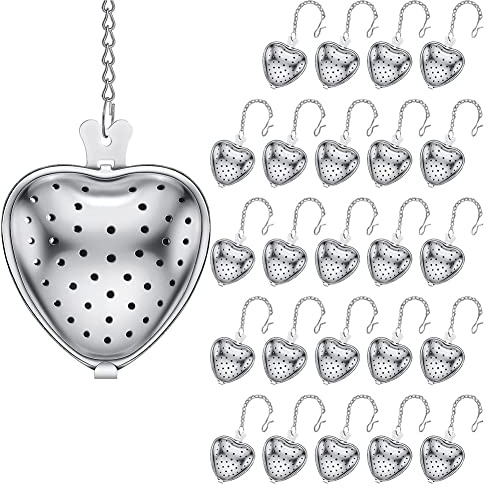 Lot de 25 passoires à thé en acier inoxydable - Boule à thé en vrac - Crochet à chaîne étendue pour assaisonnements, tasses, bouteilles, cadeaux de fête