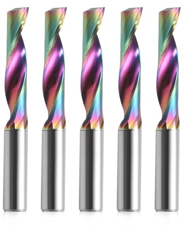 Trvoxviq CNC Milling Cutter with Groove for Aluminium, 6 mm Shank, Single Flute, Spiral End Mill, DLC Coated, 6 mm Cutting Diameter, Pack of 5