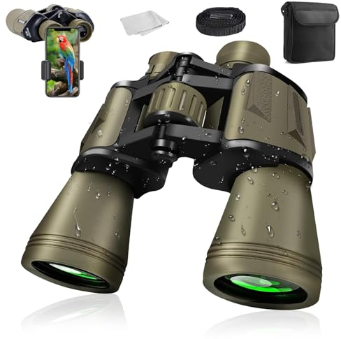 Fernglas für Erwachsene 20x50 mit Smartphone Adapte HD Fer-nglas mit FMC Objektiv Lens Leistungsstarkes Großes Okular Fernglas Kompakt mit Nachtsicht