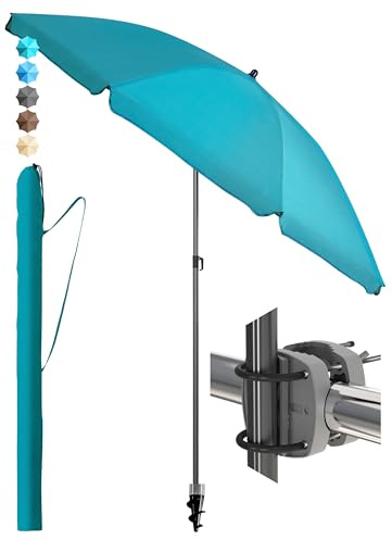 4smile Sonnenschirm Balkon SunnyJoy, 3-in-1 SET, Türkis - UPF 50+ Sonnenschirm Ø 180 cm + Sonnenschirmhalter Balkongeländer + Sonnenschirmhülle - Sonnenschutz Balkon Set