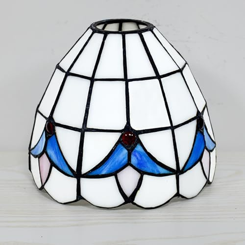 Fiunkes 6 Zoll Ersatzlampenschirm aus blau-weißem Glas, Kleiner Lampenschirm aus Buntglas im Tiffany-Stil für Tischlampen, Deckenlampen, Stehlampen, Nachtlampen, Insellampen,Largehole