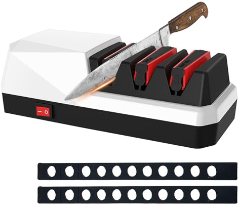 Afilador Cuchillos Electrico, 3 Etapas Amoladora de Cuchillos Afilador de Cuchillos Profesional para Afilar Cuchillos Amoladora de Diamante Rápida Rectificadora de Cuchillos Eléctrica