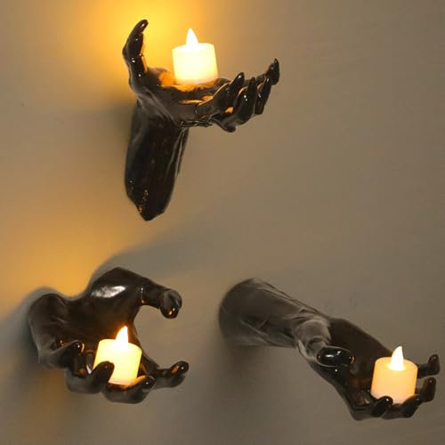 himmel Halloween Decorations, 3 Pack Wall Mounted Creepy Reaching Hands, Life-Sized Horror Wall Hands for Gothic Wall Decor Outdoor/Indoor