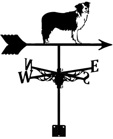 LaYiQimn Wetterfahne Collie Wetterfahne aus Metall auf dem Dach, Windfahne im Retro-Stil, schwarz, Sprühfarbe, Windrichtungsanzeiger, auf Dekoration, Garten, Terrasse, Bauernhof, Scheune auftragen