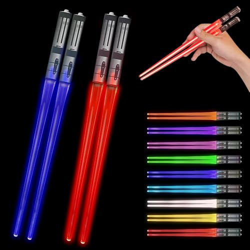 Hojalis 9 Farbe Leuchtende Essstäbchen, 2 Pcs Lightsaber Chopsticks, Lichtschwert Essstäbchen, LED Essstäbchen Leuchtende, Lichtschwert Chopstick,für Küchen Dinnerparty Sushi Besteck,Spülmaschinenfest
