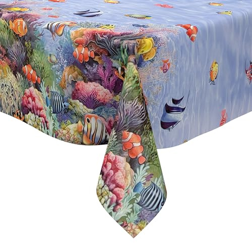 KEVKUS Wachstuch Tischdecke K11A Südsee Fische Korallen wählbar in eckig, rund und oval - Größe oval 120x160cm Schnittkante