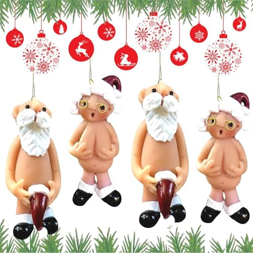 4 Pcs Acrylic Plane Santa Ornament, Xmas Tree Hanging Ornaments, Funny Xmas Party Decor, Secret Santa Gift