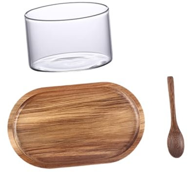 COLLBATH 1satz Praktisches Set Aus Ovalem Akazienholz-tablett Mit Glasbecher Und Löffel Zum Servieren Von Kaffee Milch Und Snacks Teiliges Japanisches Design