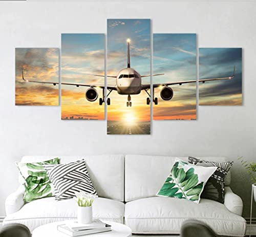 PAZRSASX leinwandbilder wohnzimme 5 teilig Flugzeug Sonnenuntergang Fliegender Himmel leinwand bilder wandbilder schlafzimmer wandbilder wohnzimmer modern Wanddekoration 100 * 55