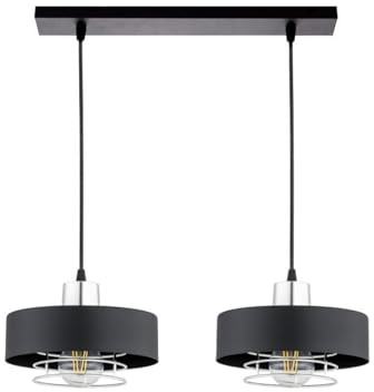 KAR LIGHTING Pendelleuchte 2-flammig aus Metall in Schwarz mit Chrom-Details, höhenverstellbar | E27 Fassung | LED geeignet | Hängelampe für Wohnzimmer, Esszimmer, Küche, Büro oder Schlafzimmer