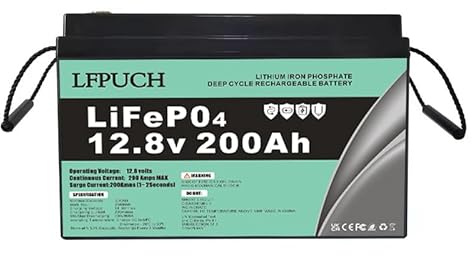 LiFePO4 Batterie 12V 200 Ah, Lithium Freizeitbatterie, Lithium Eisenphosphat Batterie anstelle von Auto AGM Batterie oder Deep Cycle Batterie, für Wohnmobil, Boot, Solaranlage,Outdoor Camping usw.