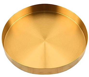 Cabilock Plateau De Rangement De Luxe Léger Garniture D'or Grand Plateau De Service Rond Décor De Table Récipient à Boisson Assiette à Bijoux De Bureau Décor D'or Acier Inoxydable Golden