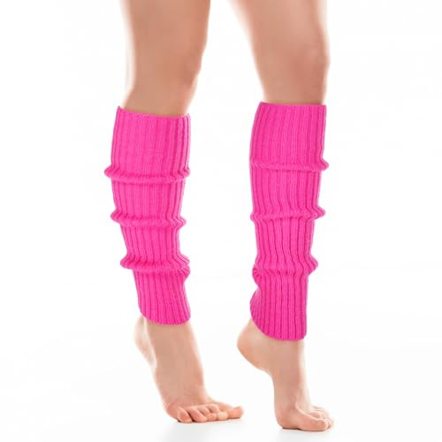 Gjinxi Leg Warmers for Women, Neon Ribbed Leg Socks, Retro Adult Ribbed Knitted Leg Warmers, Rose Red, One Size, Perfect for 80s Parties, Yoga, Gym Workouts