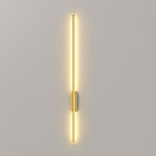 Lámparas de pared LED modernas que funcionan con pilas, luces de pared recargables inalámbricas USB-C para interiores con control remoto, lámpara de aplique lineal de tira larga (dorada, 80 cm)