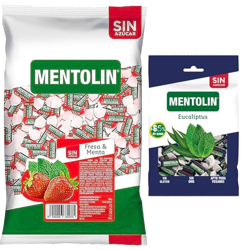 Mentolín caramelos duros fresa menta s/a bolsa 1kg y de regalo eucaliptus s/a bolsa 100g