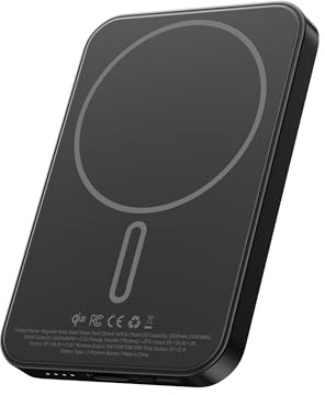 KU XIU 2025 Festkörper Powerbank für Magsafe, Qi2 15W Magnetische Power Bank, 0.39Ultra Slim Powerbank für iPhone 16/15/14/13 Serie, 20W PD USB-C Tragbares Ladegerät 5000mAh Wireless Charger-Schwarz