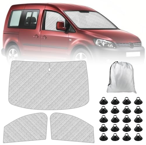 3PCS Sonnenschutz Auto Frontscheibe für VW Caddy/VW Caddy Life Tramper 2004-2019, Internes Thermomatte Fahrerhaus Sonnenschutz Windschutzscheiben Schutz Set