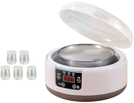 Folpus Yogurtiera Digitale con 5 vasetti di Vetro, Macchina per Yogurt Elettrica Multifunzionale Fai-da-Te, Pentola Interna in Acciaio Inossidabile per la