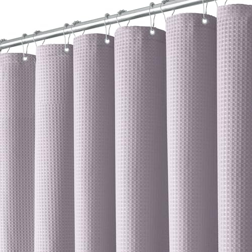 BTTN Waffle Weighted Shower Curtain, Waterproof, 182x182cm, Lavender | 12 Plastic Hooks, Laminated Waterproof Backing, Mould Proof Resistant, Weighted Fabric for Bathroom & Wet Room, Washable