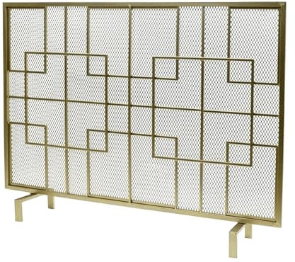 WUCIOA Pare-feu de cheminée en Fer, Pare-feu Simple, Grille de Protection pour Foyer, Grille de Protection pour Porte de cheminée, Grille de Protection autoportante pour Feux Ouverts(Gold)
