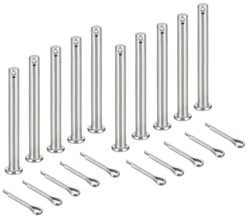 sourcing map Gabelkopfstifte, M6 x 70 mm, 304 Edelstahl, Einloch, Flachkopf, Anhängerkupplung, Verschlusssysteme mit Splinten für Möbelmontage, Anhänger, Rasenmäher, Silber, 10 Stück