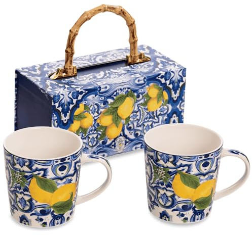 Divina Italian Design Juego de 2 tazas de cerámica, Luxury Blue Mug, 350 ml - SF184