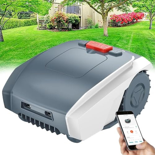 Robot tondeuse à gazon, 1/4 acre avec fil de délimitation, GPS 18 V 4,4 Ah, tondeuse automatique sans fil, Bluetooth et contrôle WiFi, recharge automatique, tonte parallèle, pente de 25 %