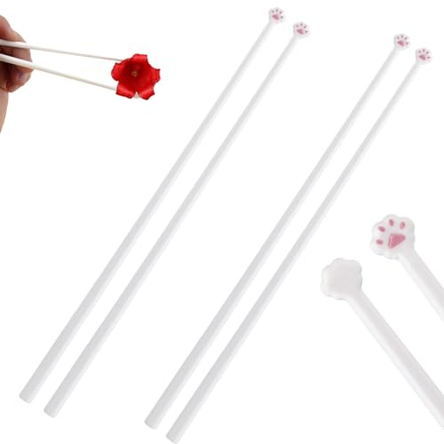 BOXOB 2 Pares Palillos con Forma de Pata de Gato, Plástico Adorables Palillos con Huellas Patas Vajilla Divertida Reutilizable y Antideslizante para Novias Niños y Amantes del Kawaii