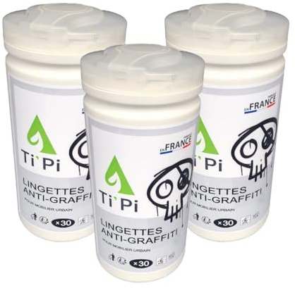 Ti'Pi - 3 pots de 30 lingettes Anti-Graffiti Professionnelles – Lingettes XXL | Nettoyage Rapide des Tags, Encres, Peintures & Traces de Marqueur | Pour Murs, Métal, Vitres – Sans Rinçage