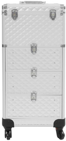 Maletín de maquillaje, maletín de maquillaje, para mujer, con 3 cajones y cerradura de seguridad, aleación de aluminio, 4 ruedas, ideal para maquilladores, maquillaje de boda y profesionales de la