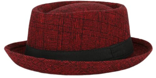 HEYANN Pork Pie Hut für Herren,Karierter Pork Pie Hut Fedora Huts mit kurzer Krempe Runde Krone Retro-Flachmütze für Partyhut