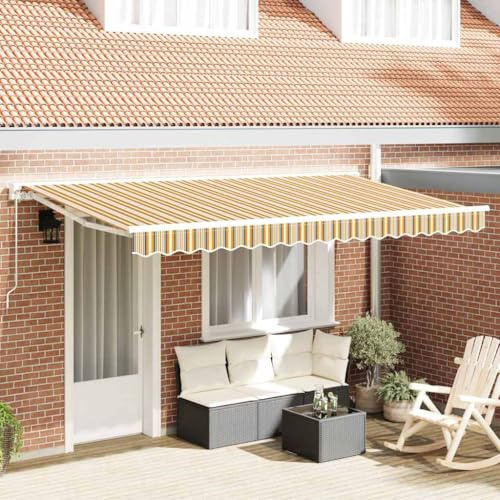 QJBSAVVA Markisenersatzstoff Gelb Gestreift 400 x 200 cm Robuster Polyesterstoff mit Aluminium für Balkon und Terrasse Sonnenschutz mit Elegantem Streifen-Design Matt und Langlebig