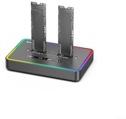 Estación de acoplamiento de clonación SSD de doble bahía M 2 de 20 Gbps con capacidad de almacenamiento de 8 TB, compatible con varios formatos NVMe (luces de colores RGB)