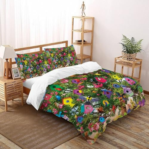 VulcanTrade Vogelhaus Inn Juego de ropa de cama con estampado 3D Animation World para adultos, niños y niñas (niños y niñas), 3 piezas de ropa de cama y 2 fundas de almohada con cremallera, tamaño