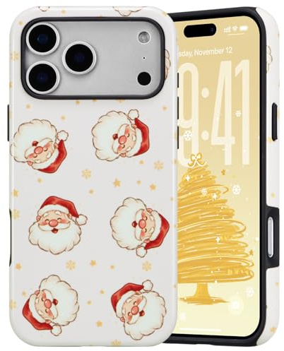 DEFBSC Fodral för iPhone 17 Pro Max, söt julstjärna tryckt estetiskt trendigt mönster slankt stötsäkert hybrid hårt mobiltelefonfodral skyddsfodral för flickor kvinnor, jultomte