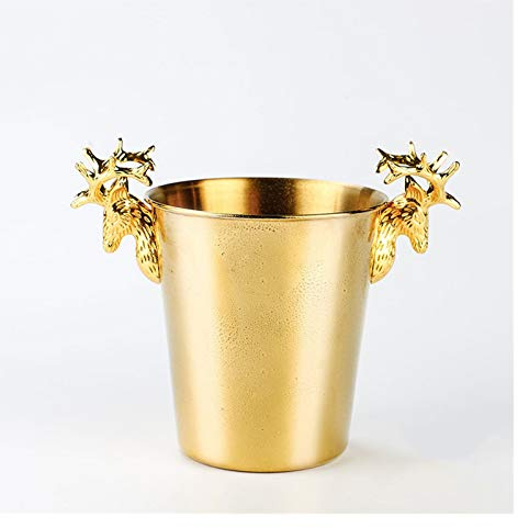 ice Bucket, Ice Bucket Deer Head Bucket Stainless Steel Buckets Wine Champagne Bar Cooler(Gold,S)