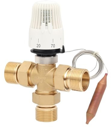 HWWW Controllo termostatico del radiatore M30×1,5 Valvola miscelatrice a tre vie con sensore remoto capillare termostatico Campo di impostazione 30-70 °C(Actuator and Vavle)