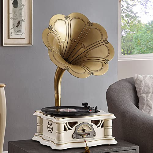 Giradischi vintage per grammofono, fonografo retrò in vinile con Bluetooth, radio FM e riproduzione USB per decorazioni domestiche e intrattenimento musicale