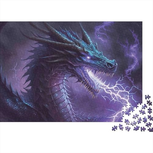 Drachen Fantasie Kunst 1000 Teile Puzzle aus hochwertigem Papier, lehrreich, herausfordernd und Knobelspaß, lila Drache Blitz, als Lernspiele für Junge Mütter, 38x26cm/1000 Teile