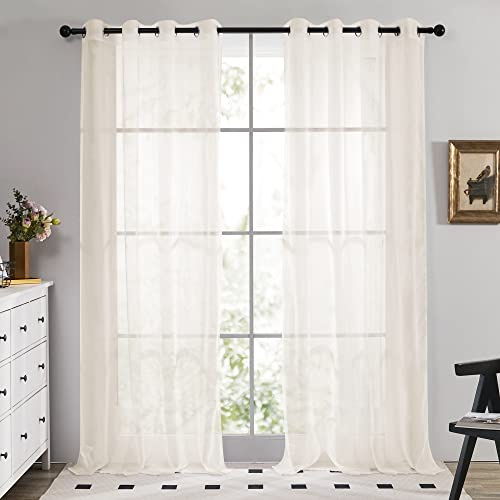 Deconovo 2er Set Vorhang Voile Vorhang Transparent Ösenschal 183x140 cm Hellbeige