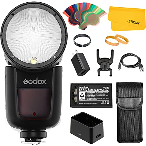 Godox V1C TTL Flash for Canon, 1/8000 HSS 2.4G Wireless X System, with High Performance Li-ion Battery Round Head On Camera Flash Speedlite Suitable for Studio/Portrait/Wedding Photography