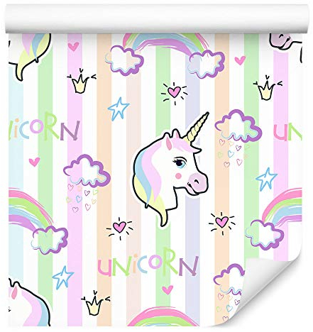 Wallepic 1070876252 - Carta da parati per bambini, in tessuto non tessuto, motivo unicorno colorato