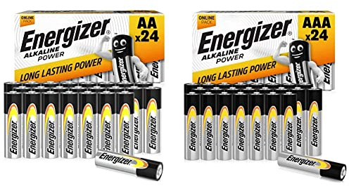 Energizer Piles AA, Alkaline Power, Pack de 24 + Pack de 24 Piles AAA Energizer Alkaline Power